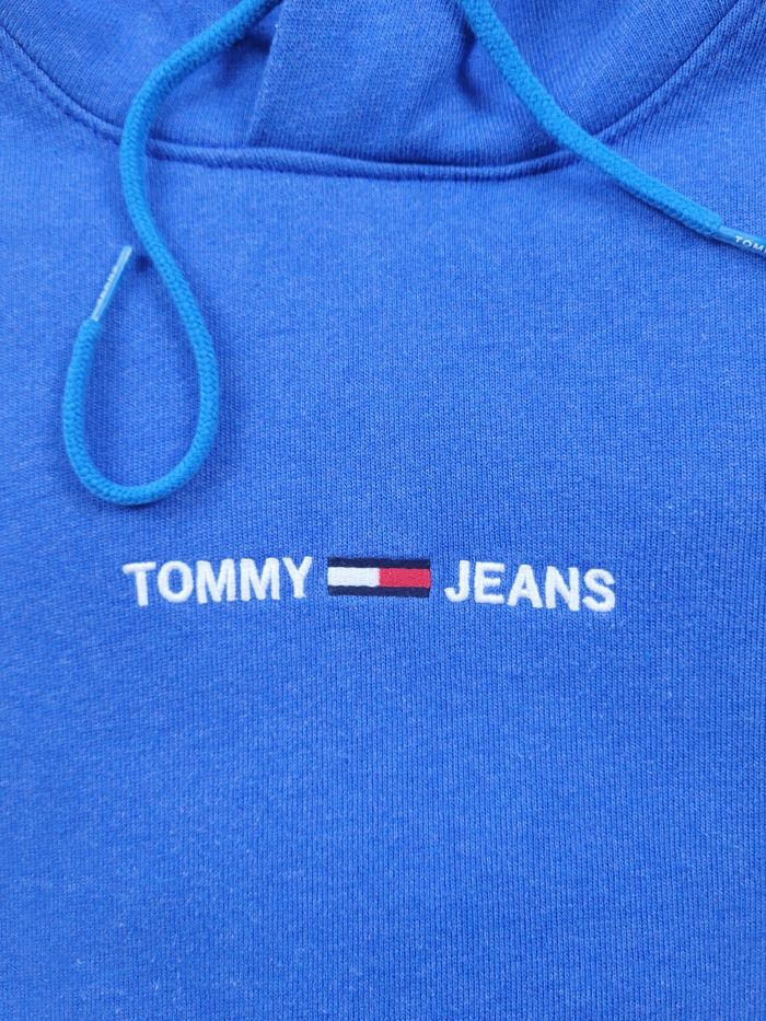 Sweat à capuche Tommy Jeans bleu – Logo TJ – Taille S/M - photo numéro 2