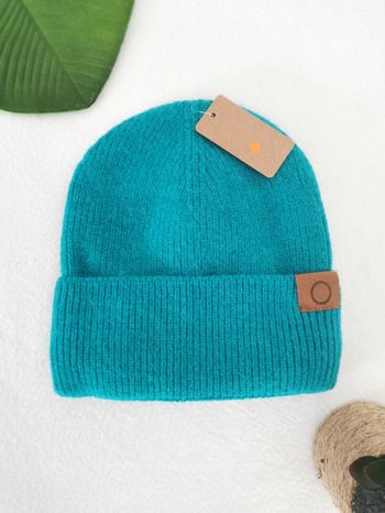 Bonnet vert turquoise côtelé à revers