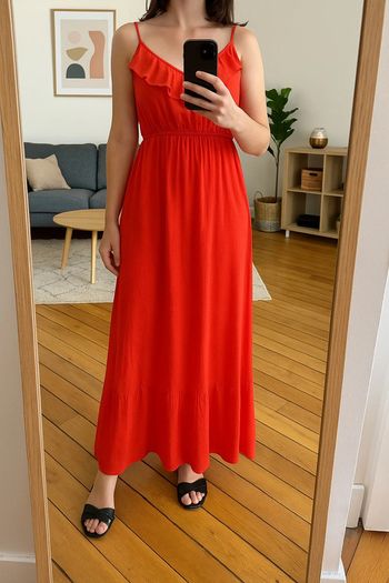 Robe longue rouge à volants - Pull&Bear - Taille M (38)