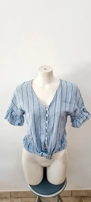 Top à nouer rayure bleu blanc 36