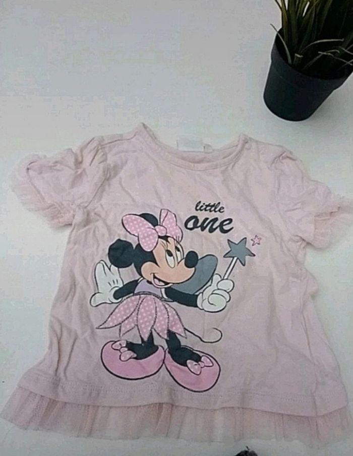 2 ans Disney Tee-shirt rose pale minnie a volant print été /Excellent état - photo numéro 6