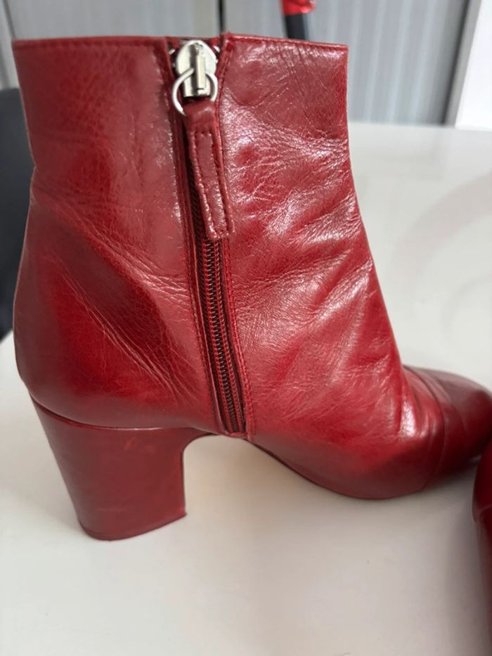 Bottine en cuir rouge Zara à talons carré taille 38 - photo numéro 5