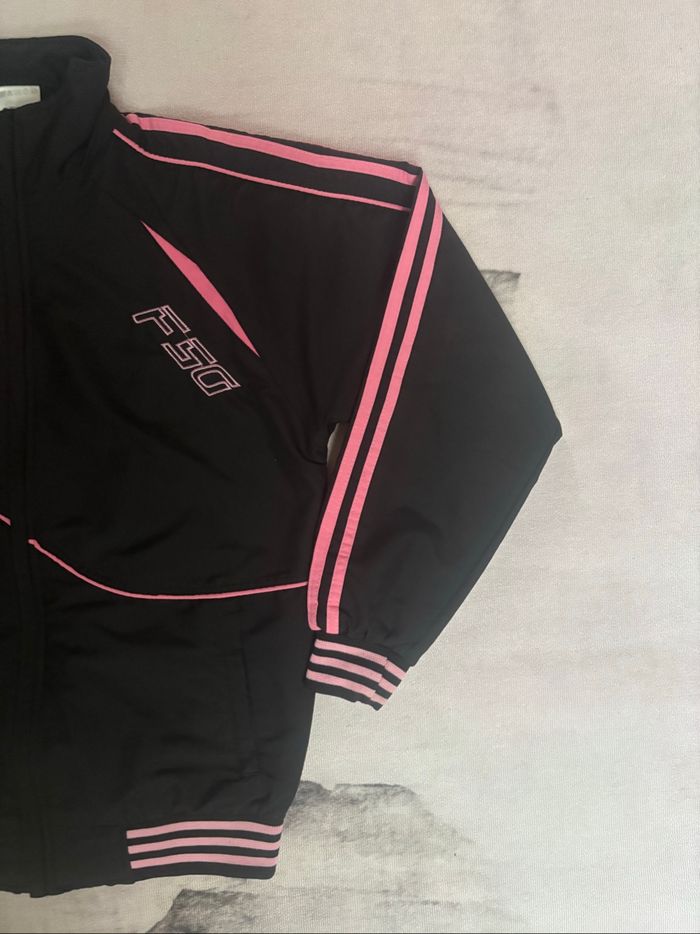 Veste à zip Adidas vintage taille 14 ans noir bandes roses - photo numéro 3