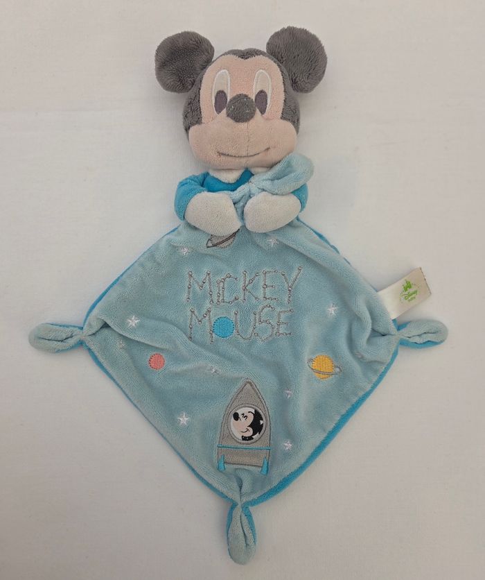 Doudou plat Mickey bleu ciel - Mickey Mouse - Fusée- Disney