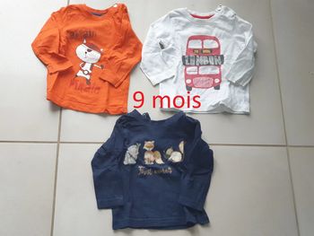 3 T- shirts  manche longue 9 mois