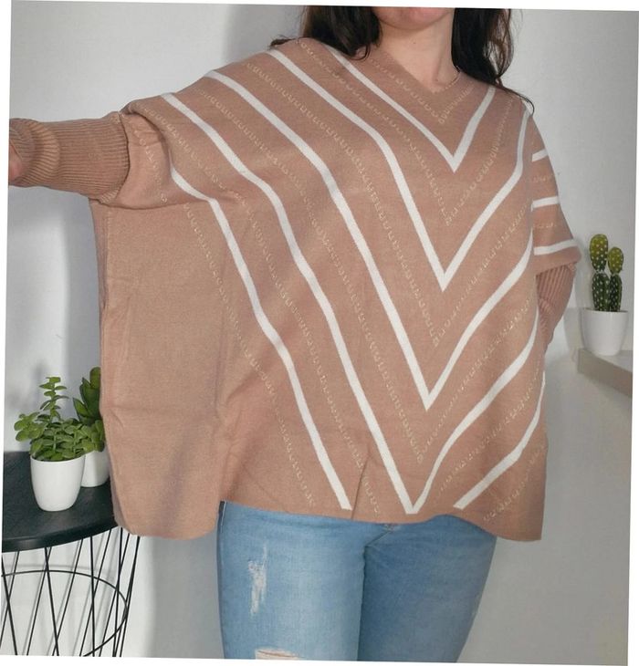 Pull manches chauve-souris taupe et blanc - photo numéro 2