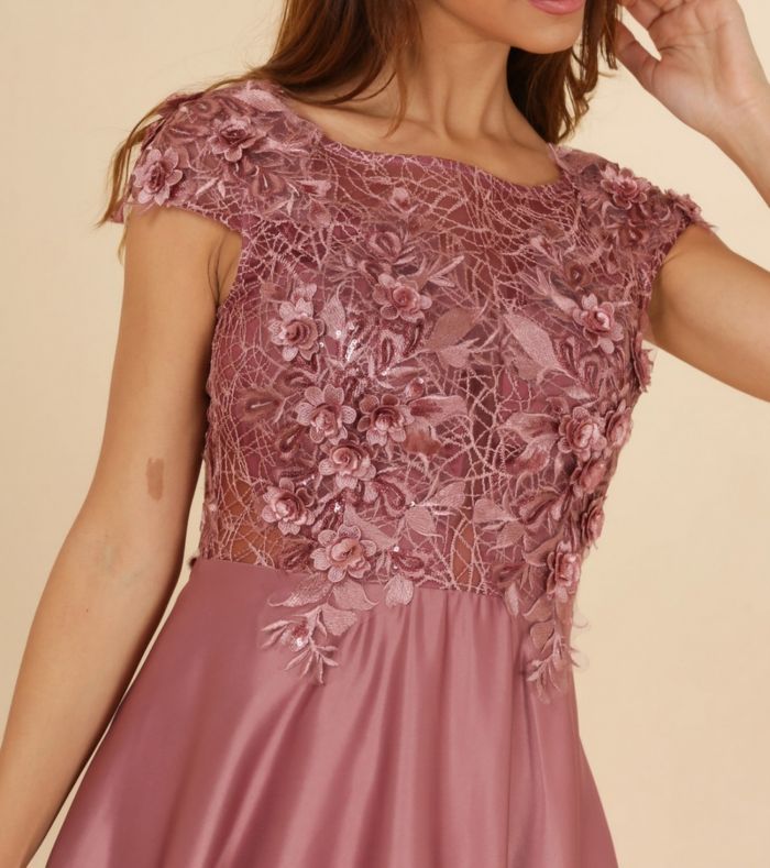 robe cérémonie dentelle et bas satiné vieux rose Taille 38 - photo numéro 4