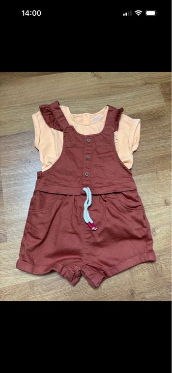 Jolie ensemble combi short été et tee shirt fille obaibi 23 mois