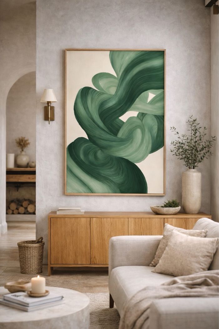 Grande Affiche Art Abstrait Lignes Fluides Vertes - 50x70 cm - photo numéro 1