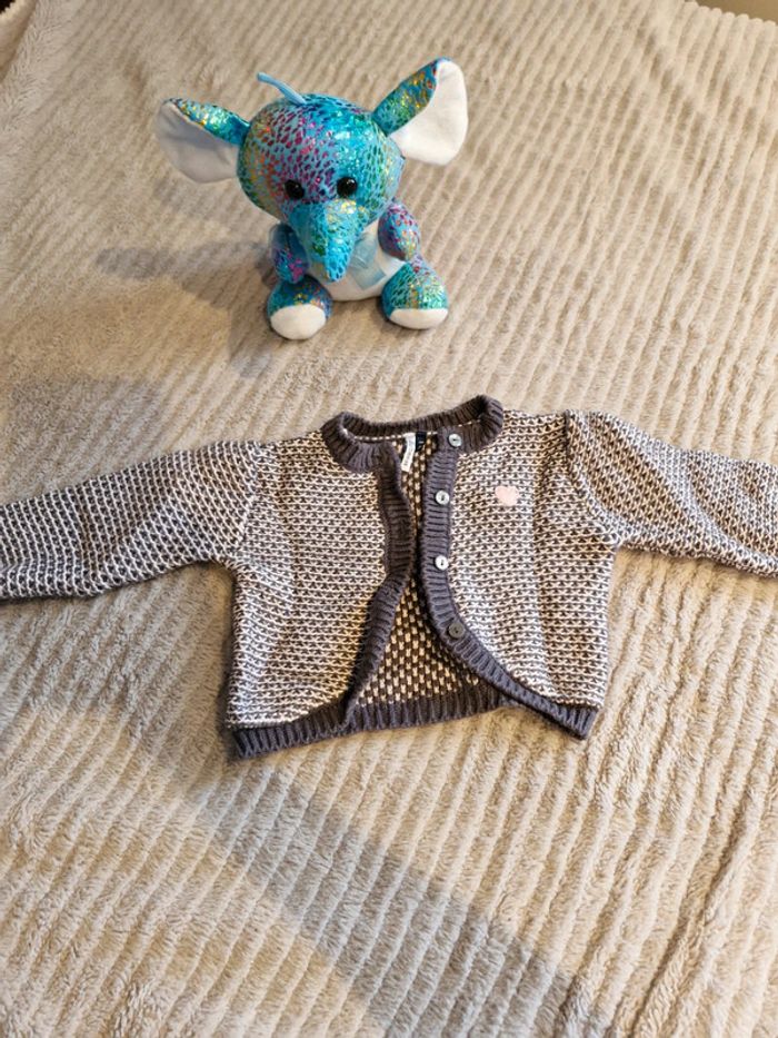 Gilet gris et rose fille 3 Pommes 6 mois