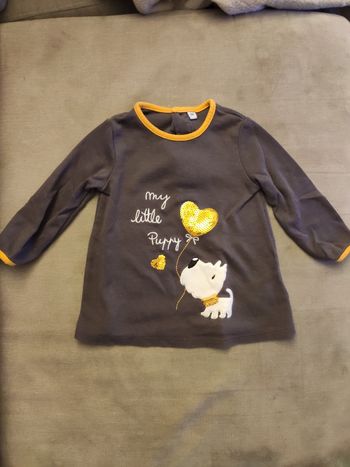 Tee shirt manches longues gris et or 12 mois
