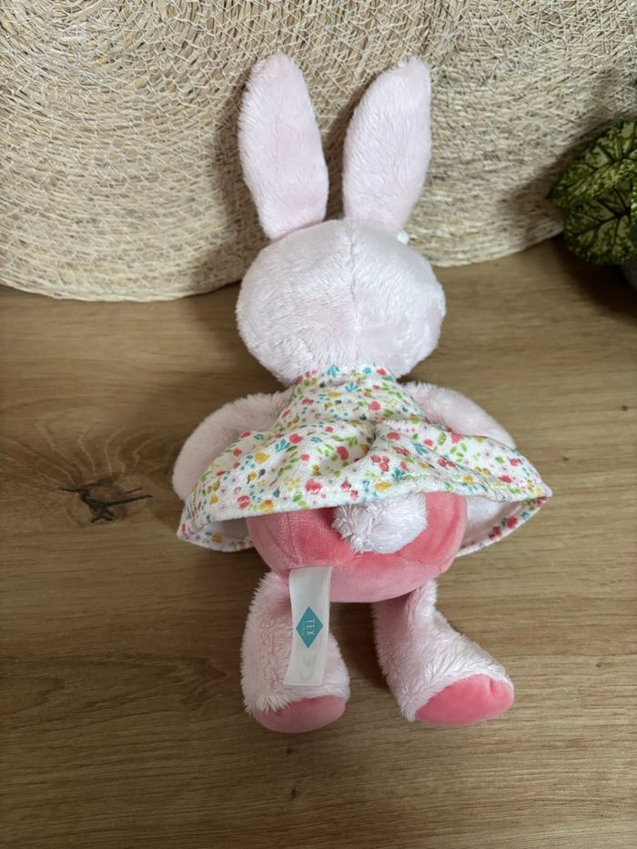 Doudou lapin rose robe fleur oiseau tex baby Carrefour - photo numéro 3