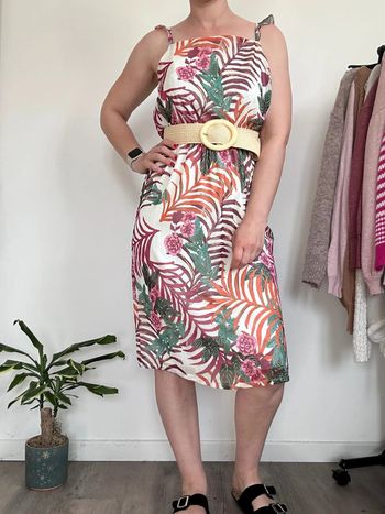 Gémo Robe été tropical rose, vert et blanc – Taille 38 – Très bon état