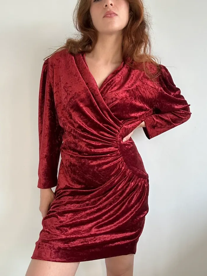 Robe vintage années 80 en velours bordeaux taille L 🥀 - photo numéro 8