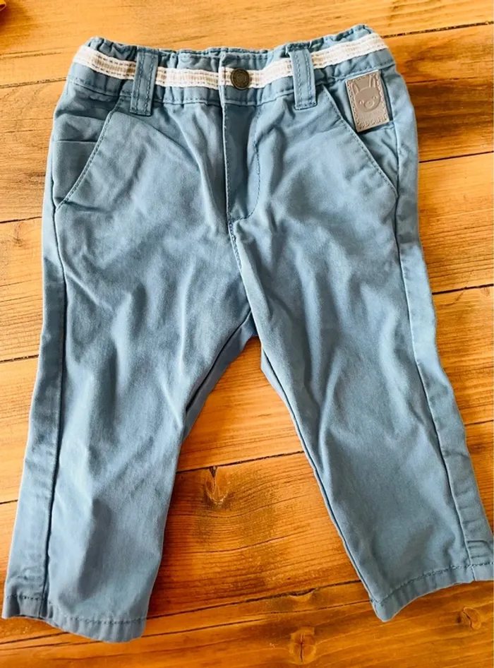 Ensemble pantalon bleu et haut manches longues jaune 6 mois - photo numéro 2