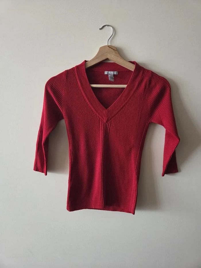 pull fin col V Mng Basics rouge taille S - photo numéro 2