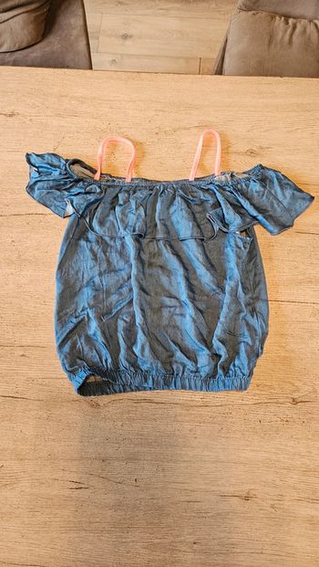 Blouse à bretelles et mini manches, bleu jean s, TQF Collection, 14 ans, nickel