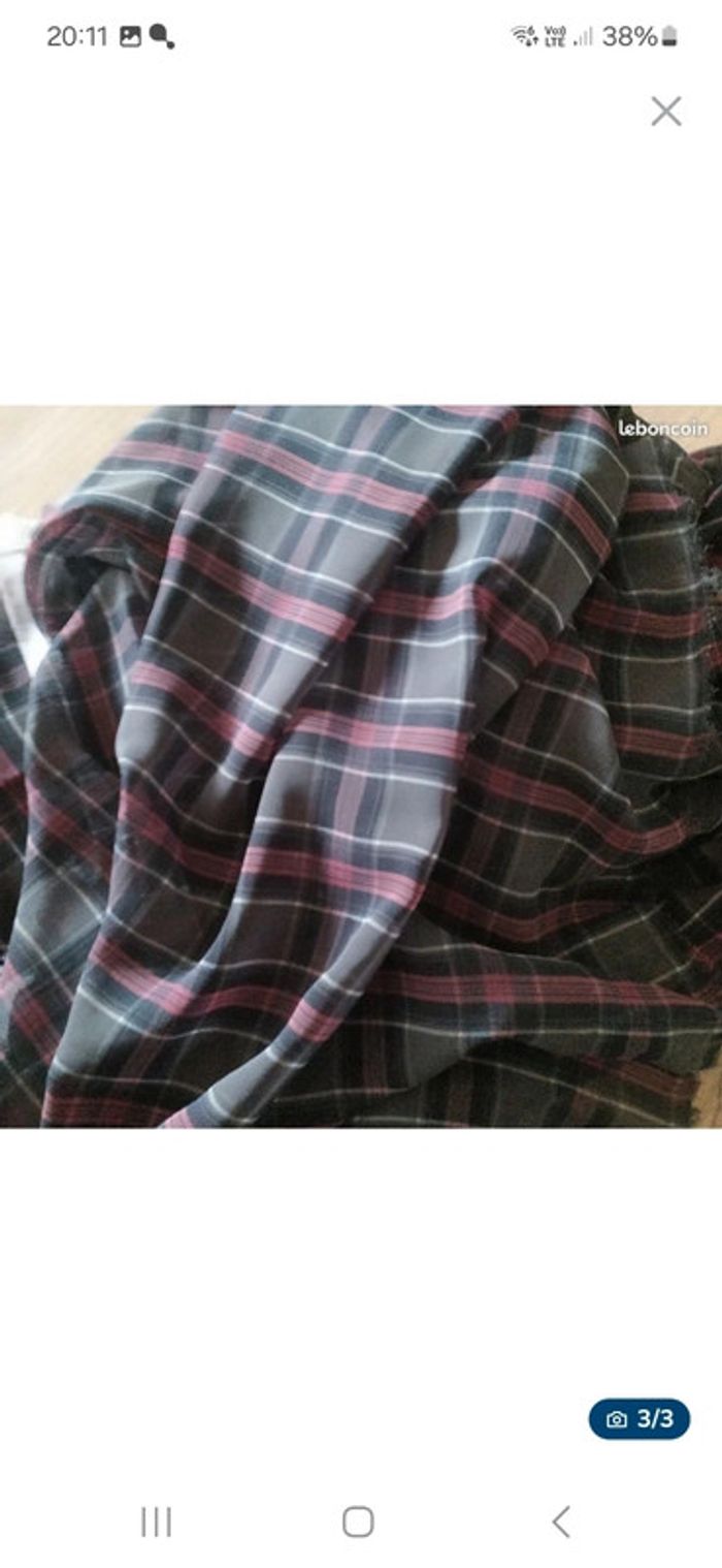 Coupon de tissu voile écossais à carreaux marron et rouge - photo numéro 3