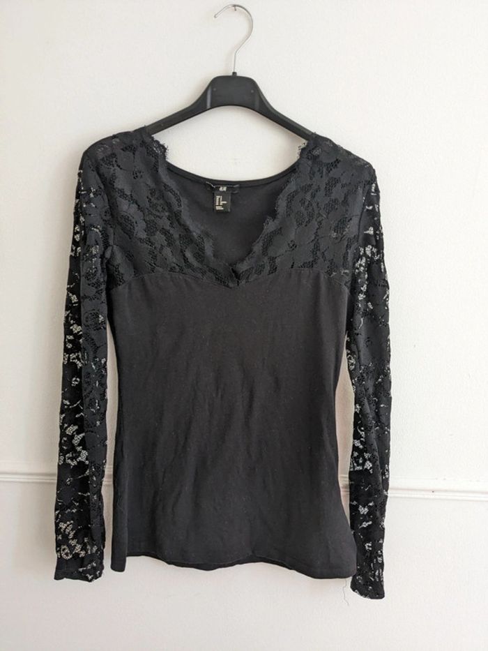 T-shirt manches longues dentelles S noir
