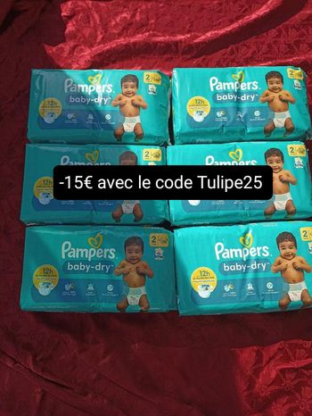 Lot de six paquets couches Pampers baby-dry T2 taille 2
