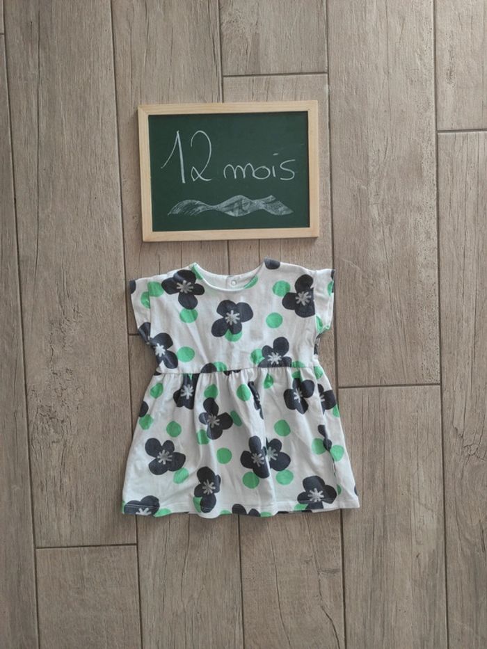 Robe blanche noire et verte catimini 12 mois