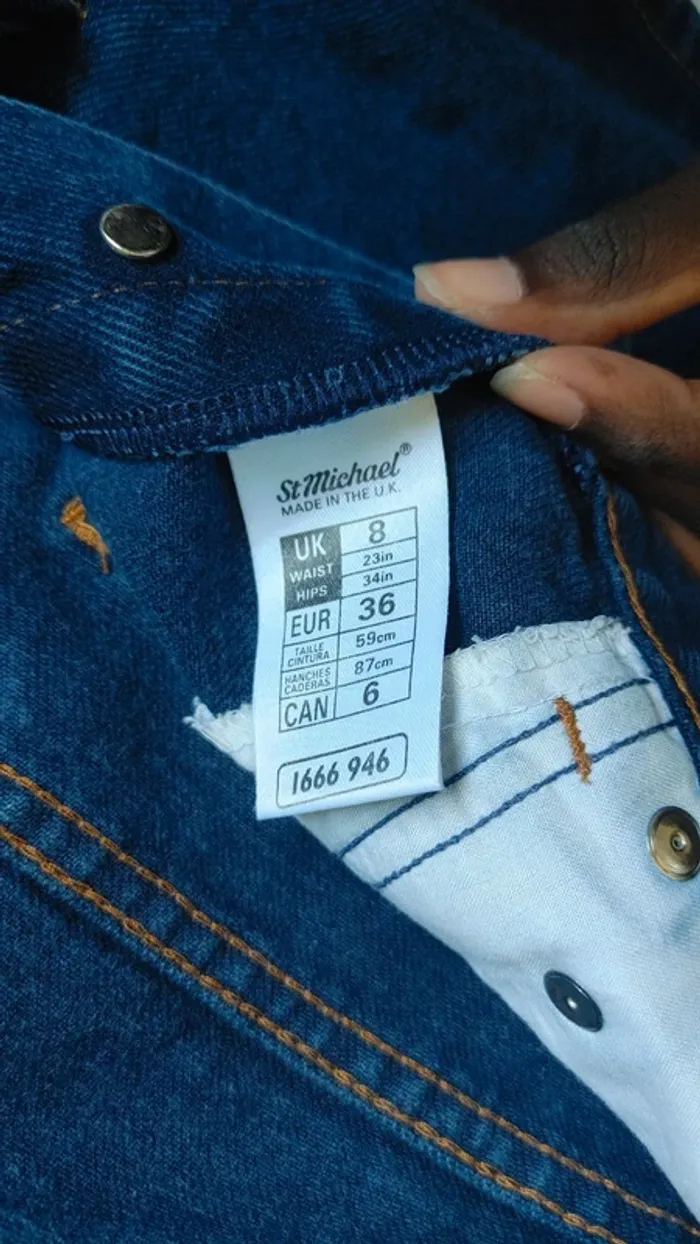 Mini short en jean vintage bleu foncé fermeture bouton - photo numéro 6