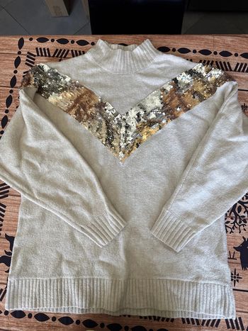 Pull crème avec strass femme