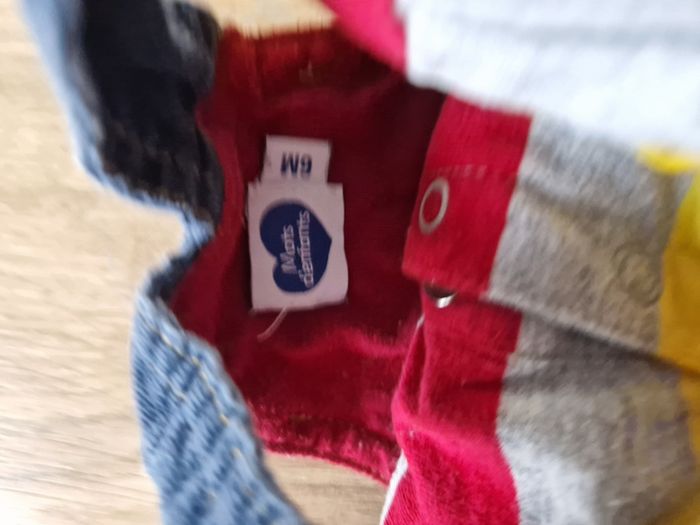 ENSEMBLE 2 Pièces : Salopette Jean Velours Doublée & T-shirt Rayé Mots d'enfants - 6 mois - photo numéro 3