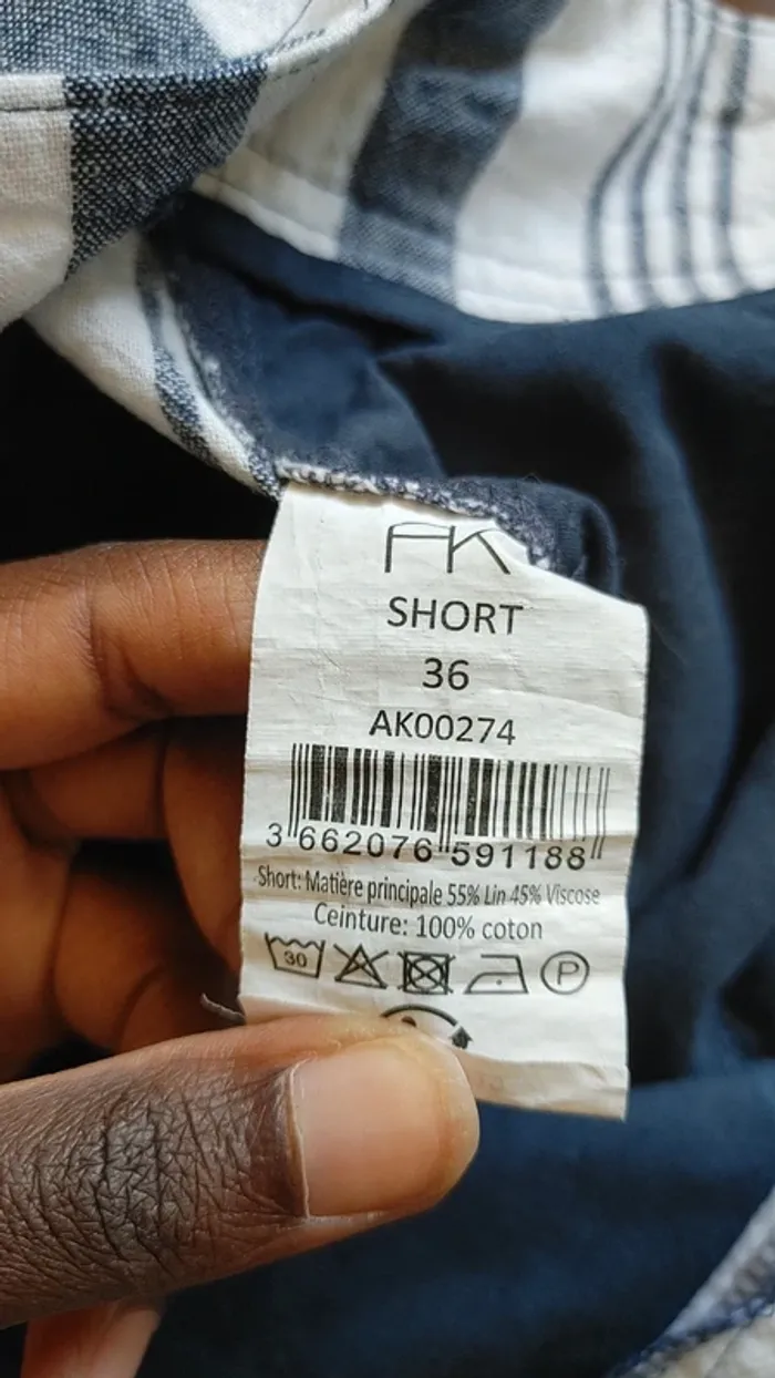 Mini Short rayé blanc bleu gris taille haute en lin et viscose - photo numéro 10