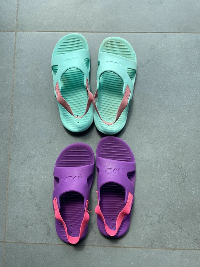 Lot claquettes chaussures plage décathlon
