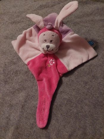 Tex baby (carrefour) - doudou lapin rose avec attache tétine
