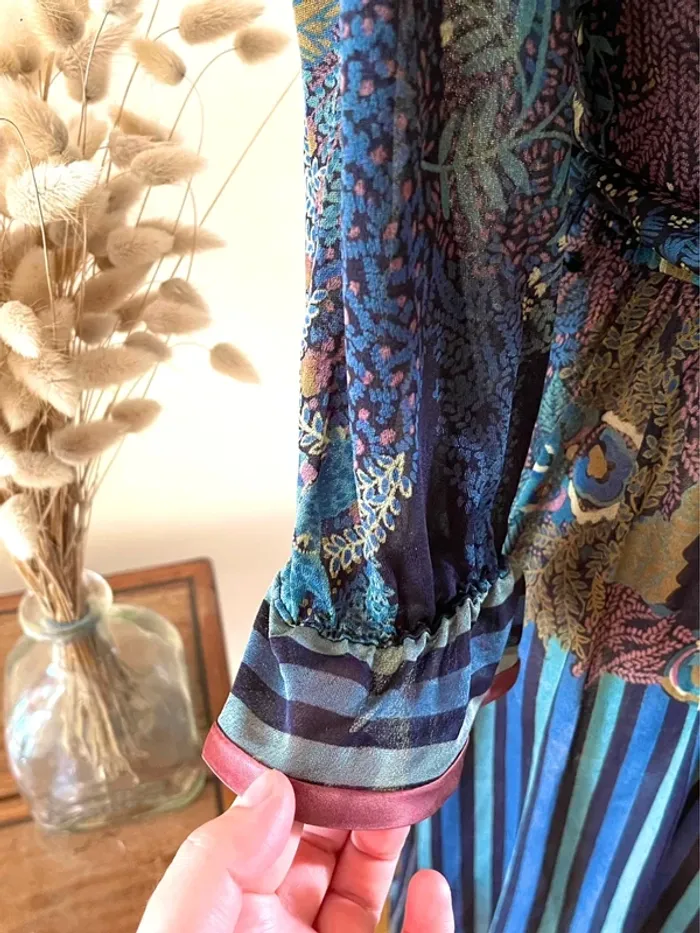 Robe à Motifs Végétal Panthère Plissé – Multi-Couleurs – Vintage – Taille M - photo numéro 10