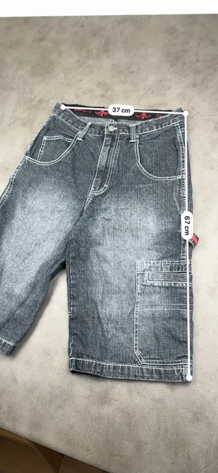 Short Baggy Y2k 90’s Vintage Gris Noir Délavé Taille S - photo numéro 9
