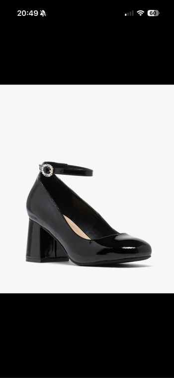 Escarpins vernis à large talon et bride cheville femme noir