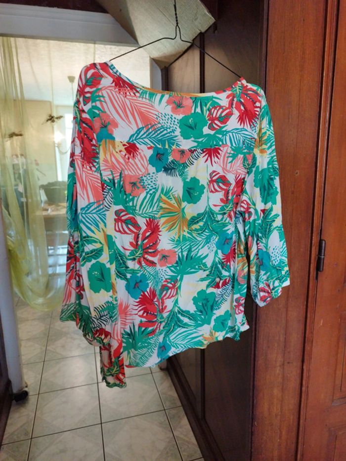 Blouse blanche fleurie vintage viscose L/40 y2k - photo numéro 9