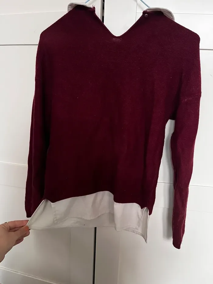 Pull bordeaux col et fausse chemise en bas - photo numéro 4