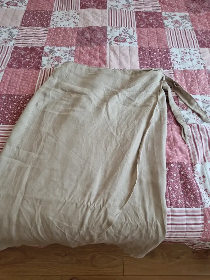 Jupe porte-feuille à nouer lin beige taille 46 très bon état - photo numéro 6