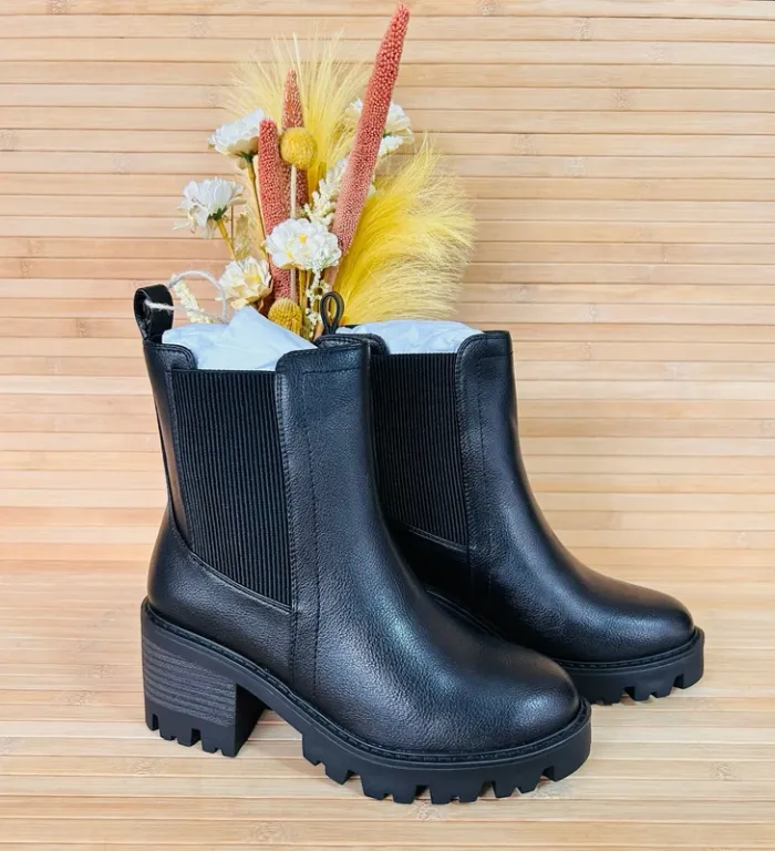 Bottines pour femme noires Jomix 37 – semelles compensées crantées – tendance automne hiver