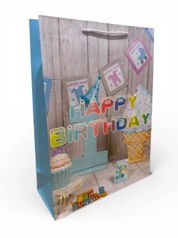 Sac cadeau joyeux anniversaire motif 1 an 30 x 41,5 x 12 cm Neuf