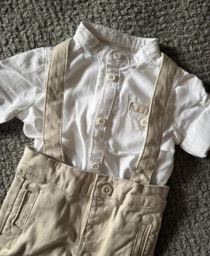 Ensemble chemise manche longue avec short à bretelle réglable beige tenu de cérémonie (3mois) - photo numéro 3
