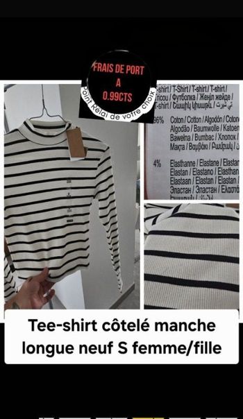 Tee-shirt côtelé manche longue neuf S femme/fille