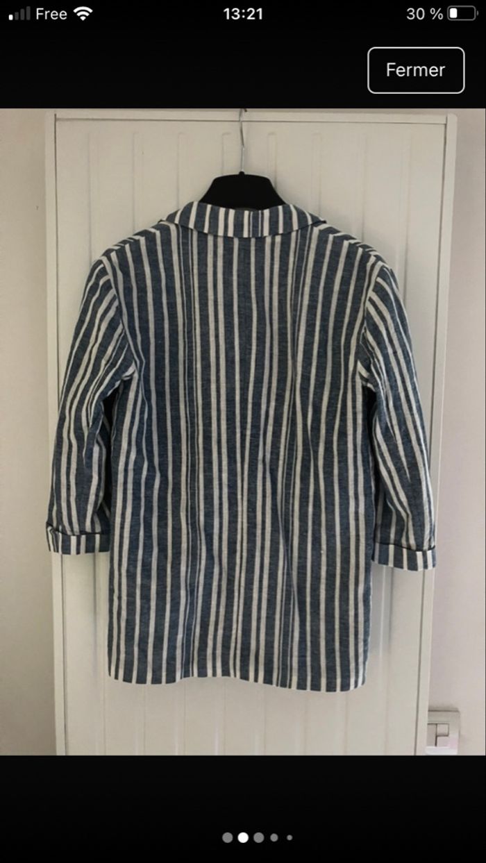 Veste blazer rayée blanc et bleu en lin - photo numéro 2