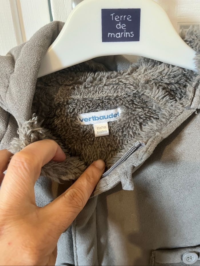 Combinaison manteau hiver gris daim- mixte Vertbaudet 6-9mois - photo numéro 2