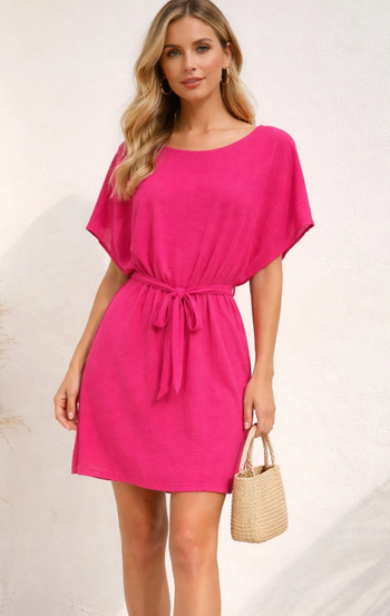Robe d'été avec ceinture fuchsia taille unique du 36 au 44