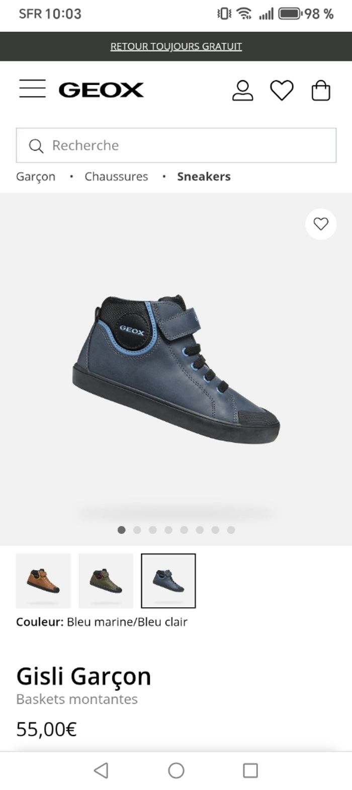 Basket sneaker bottines montante
 geox
 garçon
Pointure 23 - photo numéro 10