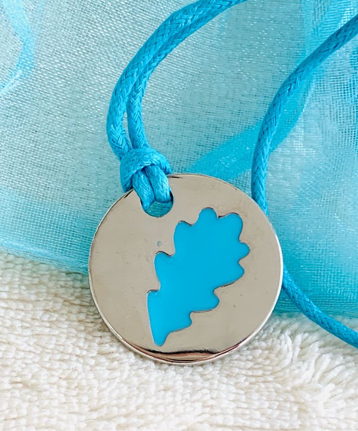 Collier avec cordon turquoise, pendentif rond - photo numéro 2