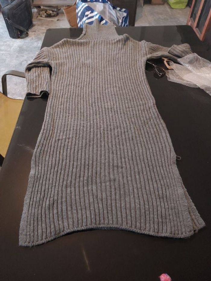 Robe en laine gris col roule