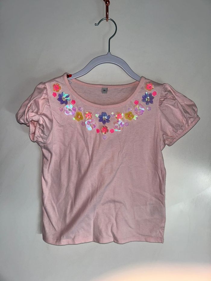T-shirt manches courtes rose à fleurs - 8 ans