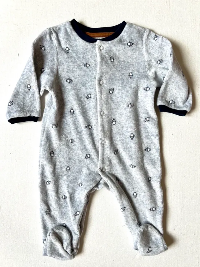Lot 2 pyjamas Obaïbi 3 mois 59 cm – baleines & pingouins - bleu et gris – très bon état - photo numéro 6