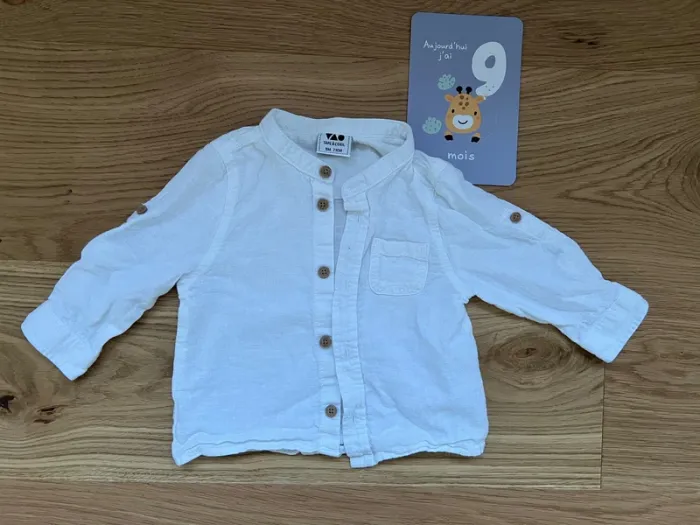 Ensemble chemise style lin col tunisien et pantalon beige - photo numéro 3